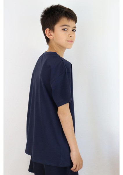 Erkek Çocuk Tişört Yazı Baskılı 5-10 Yaş, Lacivert fırsatları