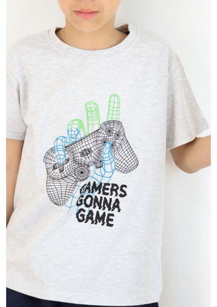 Erkek Çocuk Tişört Oyun Konsolu Baskılı 8-14 Yaş, Gri Melanj modelleri