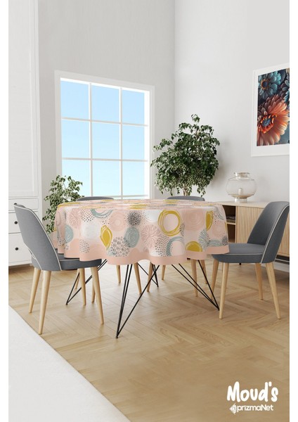 Elite Xero Floral 1 Çiçek Desenli Yuvarlak Süet Dertsiz Masa Örtüsü 1 Adet