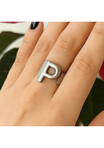 P Harfi Şekilli Kadın Yüzük Gümüş Kaplama Ayarlanabilir El Yapımı Yüzük