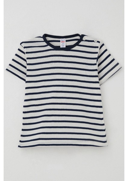 Erkek Çocuk Tişört Patlı Çizgili 1-4 Yaş, Beyaz