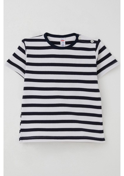 Erkek Çocuk Tişört Patlı Çizgili 1-4 Yaş, Ekru