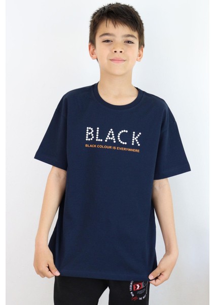 Erkek Çocuk Tişört Kabartma Detaylı Yazı Baskılı 9-14 Yaş, Lacivert fiyatları