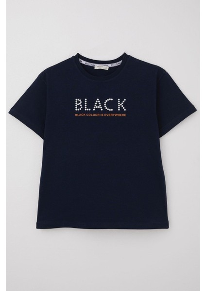 Erkek Çocuk Tişört Kabartma Detaylı Yazı Baskılı 9-14 Yaş, Lacivert fırsatları