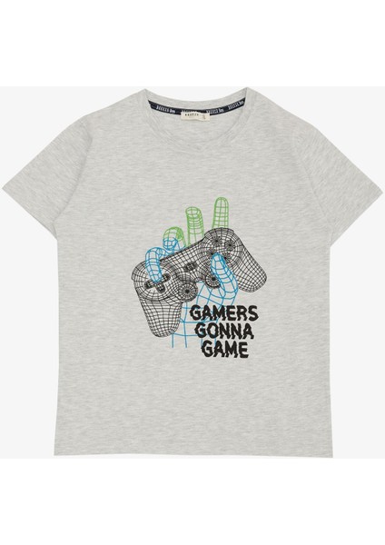 Erkek Çocuk Tişört Oyun Konsolu Baskılı 8-14 Yaş, Gri Melanj fırsatları