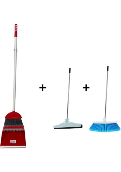 3 Lü Temizlik Seti Metal Saplı Fırça Çekpas Çekçek Lux Katlanabilir Faraş