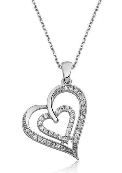 Gümüş Birleşmiş Kalpler Bayan Kolye