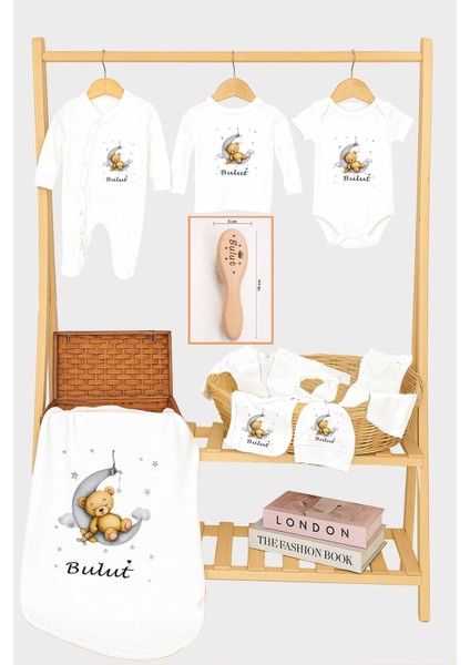 Kız Erkek Bebek %100 Pamuk Organik Baskılı Isimli Hastane Çıkışı Yenidoğan Isimli Fırça Hediye