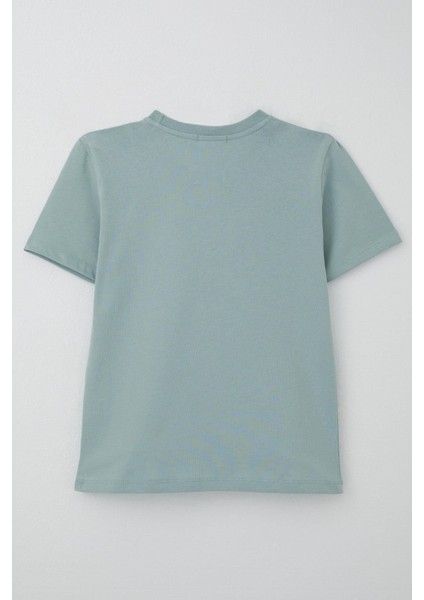 Erkek Çocuk Tişört Yansıma Efekti Yazı Baskılı 8-14 Yaş, Su Yeşili fiyatları