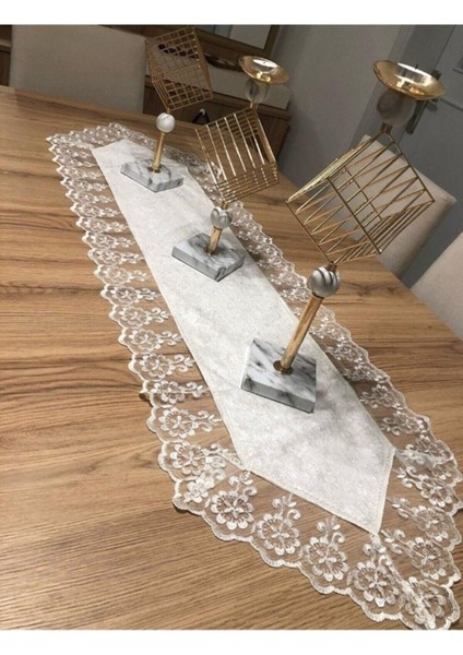 Elite Kadife Dantel Detaylı Runner Masa Örtüsü 1 Adet