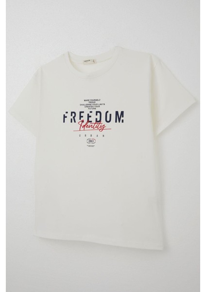 Erkek Çocuk Tişört Yazı Bakılı 5-10 Yaş, Ekru modelleri