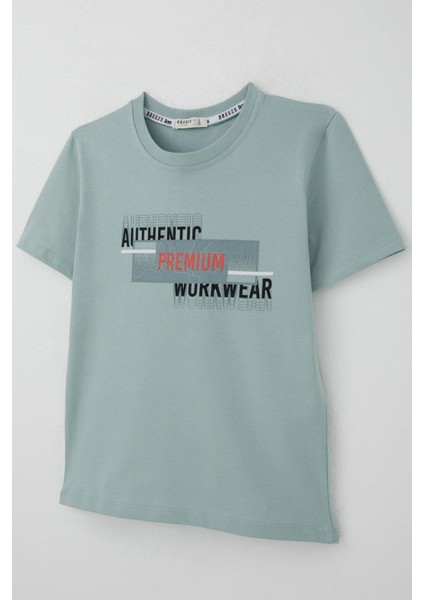 Erkek Çocuk Tişört Yansıma Efekti Yazı Baskılı 8-14 Yaş, Su Yeşili modelleri