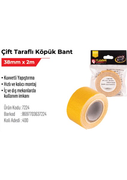Çift Taraflı Köpük Bant 38MM x 2m 5 Adet