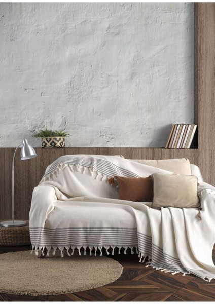 Elite Bergama Ekru Buldan Koltuk Örtüsü 170 x 220 cm Koltuk Şalı Kanepe Çekyat Örtüsü Pamuklu Throw 1 Adet