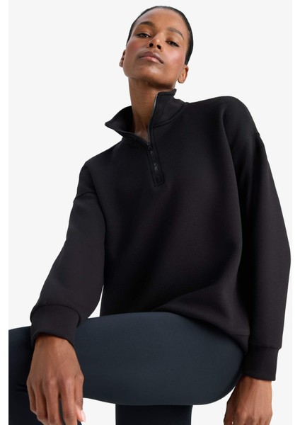 DeFactoFit Oversize Geniş Kalıp Dik Yaka Sporcu Sweatshirt D3796AX24WN