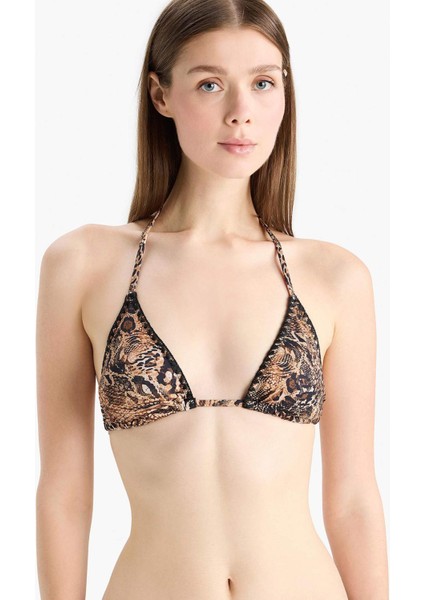 Regular Fit Leopar Desenli Üçgen Bikini Üstü-Fall in Love E3895AX25SM