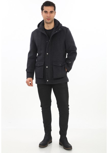 4761 Erkek Antrasit Kapüşonlu Kaban