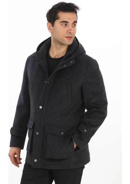 4761 Erkek Antrasit Kapüşonlu Kaban fiyatları