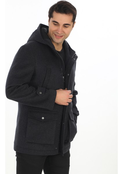 4761 Erkek Antrasit Kapüşonlu Kaban modelleri