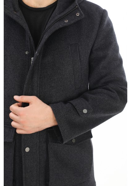 4761 Erkek Antrasit Kapüşonlu Kaban fırsatları