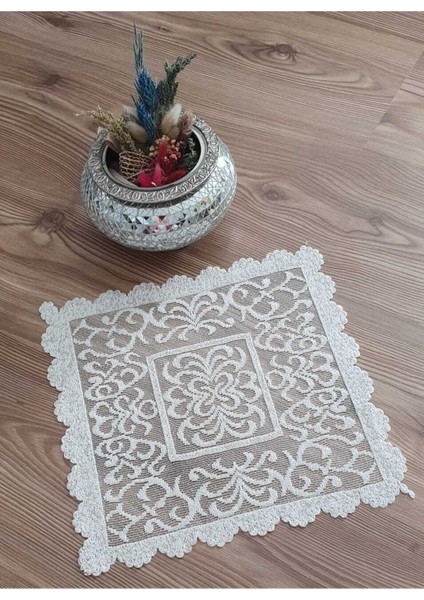Elite Osmanlı Desen Örme Peçete Örtüsü 6 Adet 30X30 (Krem) 1 Adet