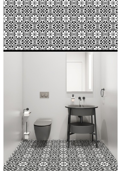 Kendinden Yapışkanlı Siyah Beyaz Geometrik Desenli Retro Yer Kaplama Folyosu – Suya Dayanıklı ve Dekoratif Zemin Kaplama fiyatları