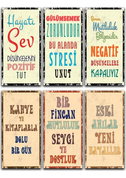 Elite 6lı Duvar Yazıları 10X20 Pozitif Ahşap Poster Seti 10X20 3mm Mdf 1 Adet