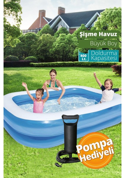 Elite 12819 Büyük Boy Şişme Aile Havuzu 211X132X46 cm + Manuel Pompa 1 Adet