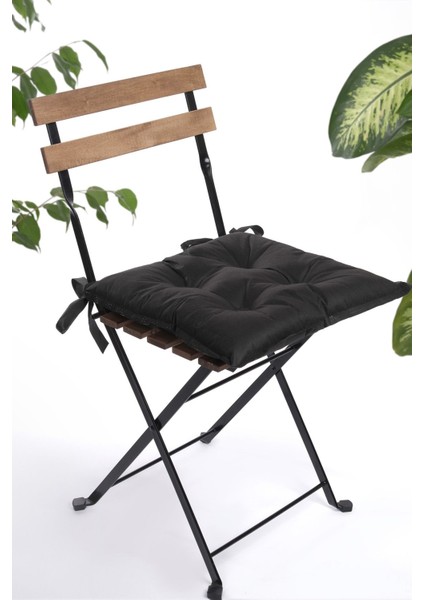 Elite Düz Dekoratif Pofidik Sandalye Minderi Bağcıklı 40X40 (Siyah) 1 Adet