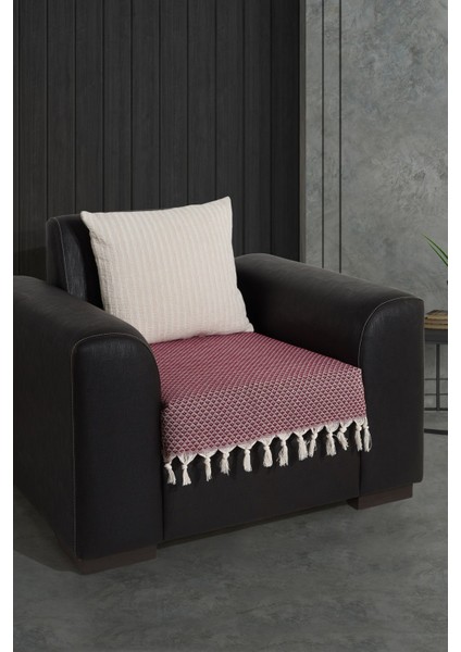 Elite Oturma Yerini Kapatan Saçaklı Koltuk Örtüsü %100 Pamuk | Berjer Örtüsü Koltuk Şalı 70X95 cm Bordo 1 Adet