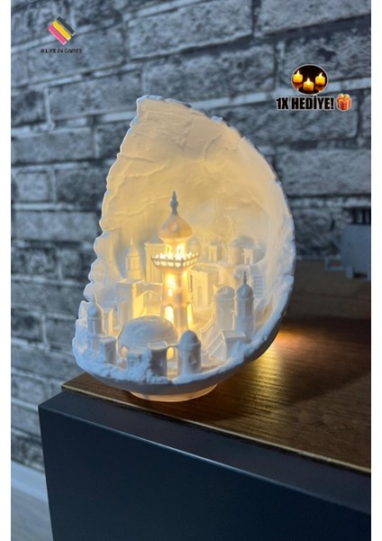Elite Ay Şehri (Moon City) Ledli Dekoratif Obje Ev Ofis Dekor Balkon Kitaplık, Sevgililer Günü Hediye 15CM 1 Adet