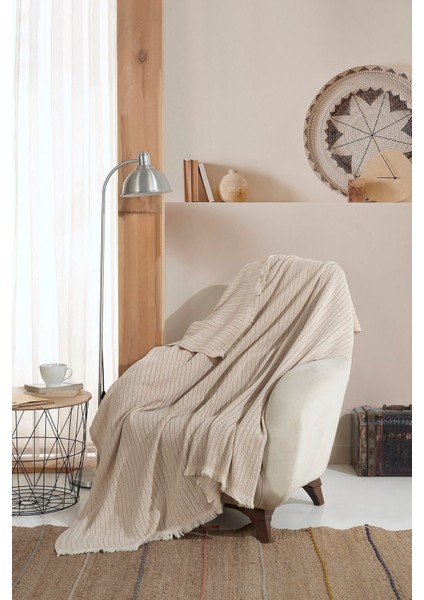 Elite Vera Bej Tekli Koltuk Berjer Örtüsü Şalı 150 x 200 cm Tv Battaniyesi Throw Pamuklu 1 Adet