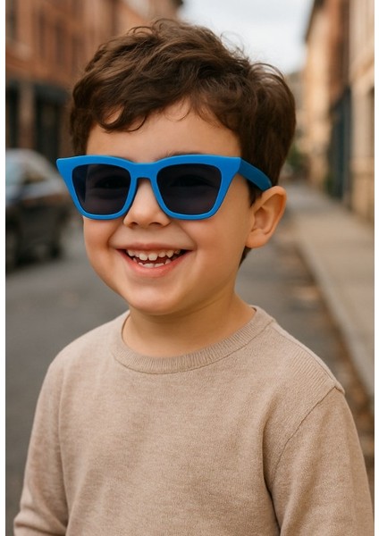 Kids Güneş Gözlüğü Mavi Çekik Çerçeve Uv 400 Korumalı Ce Belgeli Çocuk Güneş Gözlüğü