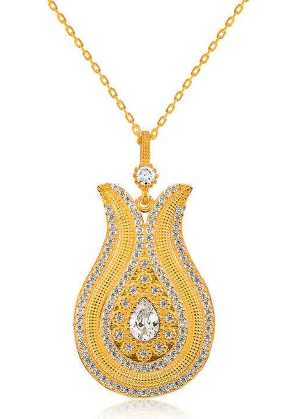 Gümüş Damla Taşlı Lale Bayan Kolye