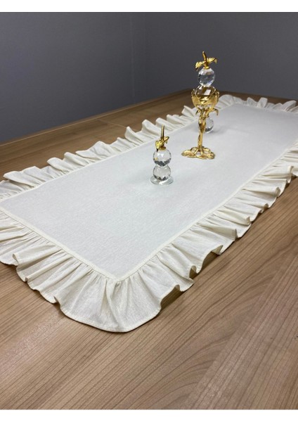 Elite %100 Pamuklu Bej Ham Keten Fırfırlı Runner Bej 40X140 cm 1 Adet