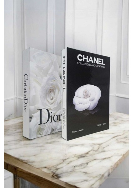 Elite 2'li Dekoratif Kitap Kutu Görünümlü Chanel Siyah Gül & Dior Beyaz Gül Temalı 1 Adet