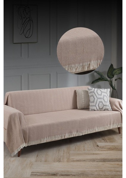Elite Saçaklı Koltuk Örtüsü %100 Pamuk | Koltuk Şalı 180X300 cm Bej 1 Adet