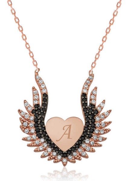 Gümüş Kalpli Melek Kanadı Bayan Kolye