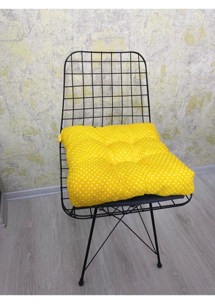 Elite Sarı Renk Sandalye Minderi Düğme Dikişi Detaylı 40X40CM Bağcıklı 1 Adet