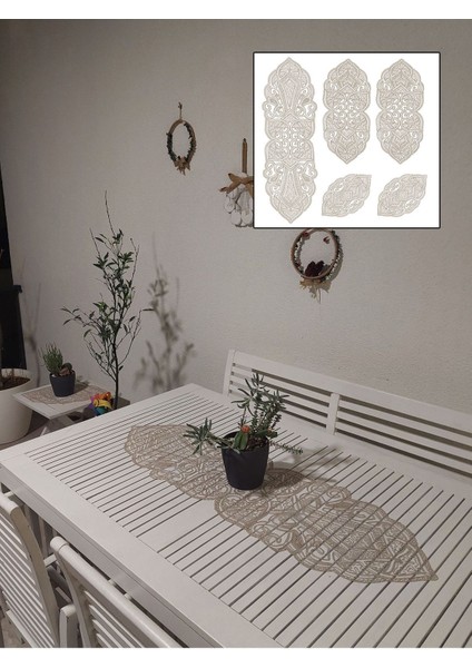 Elite Osmanlı 5 Parça Lüks Runner Salon Oda Masa Sehpa Örtüsü Takımı Fransız Güpürlü Çeyizlik Set 1 Adet
