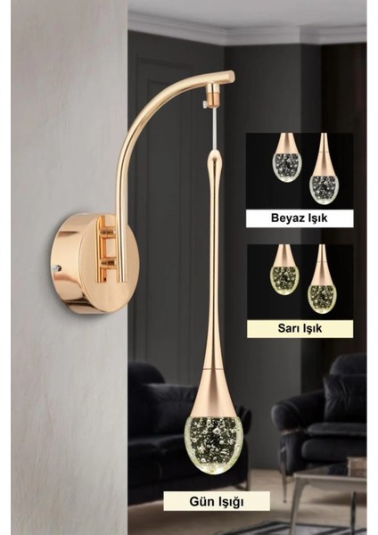 Istanbul Avize Aplik Mercure Tekli Gold Ledli 3 Renk Modern LED Aplik