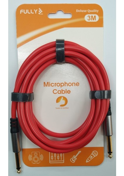 6.3 Mm Mono Mikrofon / Enstrüman Kablosu 3 Metre - Kırmızı