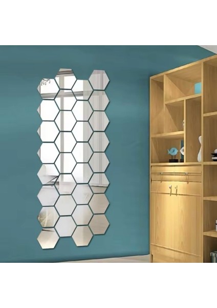 Elite Dekoratif Bal Peteği Gümüş Ayna Kendinden Yapışkanlı 12ADET 11 cm x 12.5 cm 1 Adet