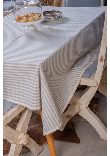 Gri Çizgili Keten ve Dantel Detaylı Dikdörtgen Şık Masa Örtüsü – Yemek Masaları için Zarif Tasarım fırsatları