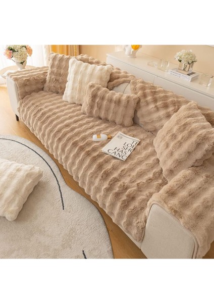 Elite Tavşan Peluş Bubble Üç Kişilik Kanepe Örtüsü ( 1ADET ) Ölçüm 80 x 200 cm Oturmak Için-Sütlü Kahve 1 Adet