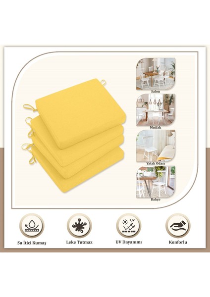 Elite Canvas Tekli Sarı Sıvı Geçirmez Leke Tutmaz Fermuarlı Bağcıklı Sandalye Minderi 40 x 40 cm 1 Adet