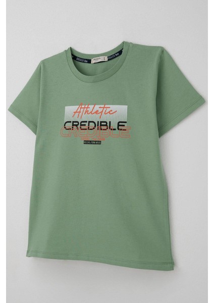 Erkek Çocuk Tişört Yazı Baskılı Sırt Kısmı Baskı Detaylı 10-16 Yaş, Mint Yeşili fiyatları