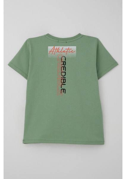 Erkek Çocuk Tişört Yazı Baskılı Sırt Kısmı Baskı Detaylı 10-16 Yaş, Mint Yeşili modelleri