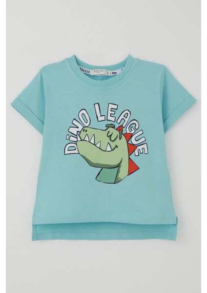 Erkek Çocuk Tişört Lig Yıldızı Dinozor Baskılı 2-6 Yaş, Açık Mavi
