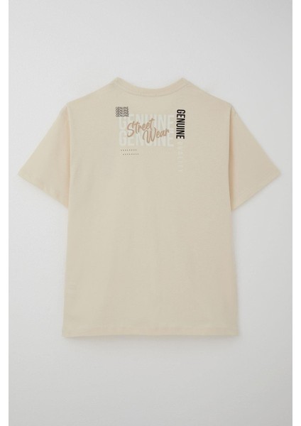 Erkek Çocuk Tişört Sırt Kısmı Yazı Baskılı 9-14 Yaş, Krem fiyatları